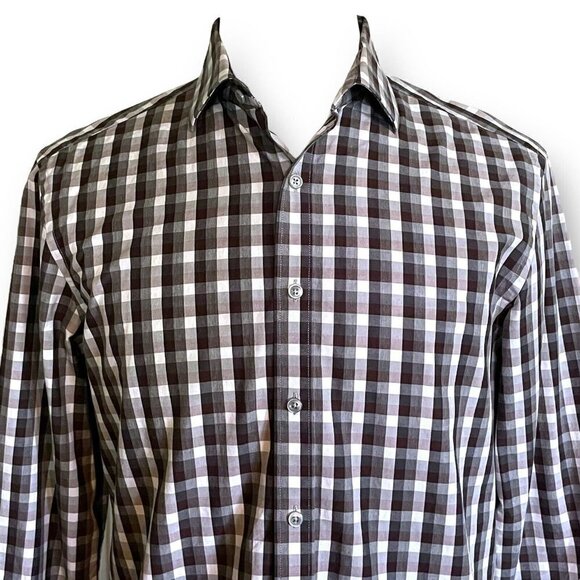 Todd Snyder Mens Button Up Shirt Sz 16 34/35 Gray Check Plaid Cutaway Collar - Picture 3 of 6